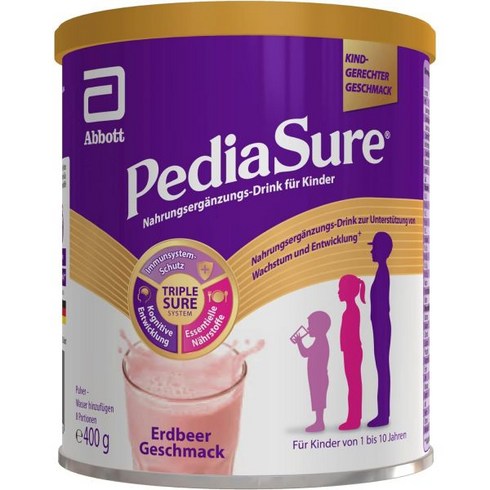 PedIasure Shake VanIlla - 400g 를 위한 보조식품 27가지 비타민과 미네랄 단백질이 함유된 1세 이상 쉐이크, [02]Erdbeere, 1개