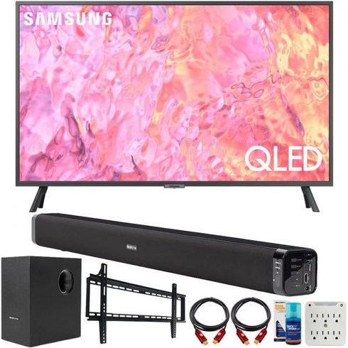 SAMSUNG QN43Q60CA 43인치 QLED 4K 스마트 TV 번들데코 기어 홈 시어터 사운드바 포함 서브우퍼 월마운트 액세서리 키트 6FT HDMI 20 케이블 등 20, 65 Inch