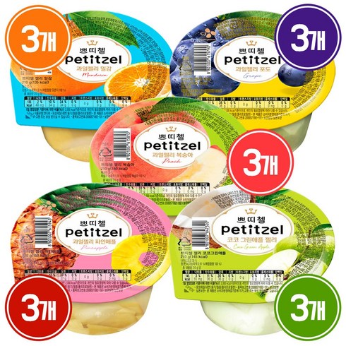 쁘띠빠또 - 쁘띠첼 과일젤리 210g 밀감+포도+복숭아+파인애플+코코그린애플, 3세트
