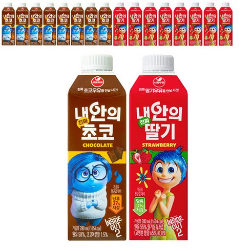 내안의나 - [멀티박스]서울우유 내안의진짜 초코 + 딸기 (각9개씩 총18입), 18개, 280ml