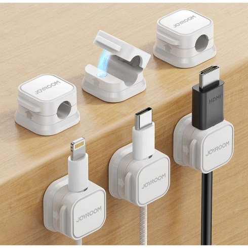 책상 선정리 마그네틱 홀더 USB 충전기 차량선 정리 6P 1SET, 2개, 화이트