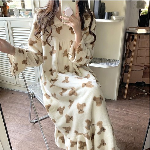 극세사 곰돌이 수면 원피스 잠옷