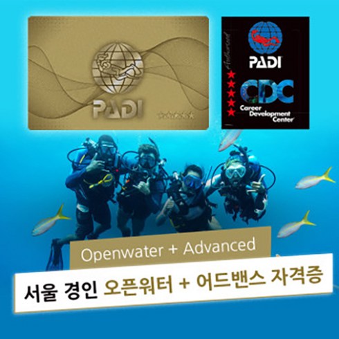 PADI 오픈워터+어드밴스 스쿠버다이빙 자격증 스킨 스쿠바 교육 과정 코스 [서울 경인], (추가)e-Learning