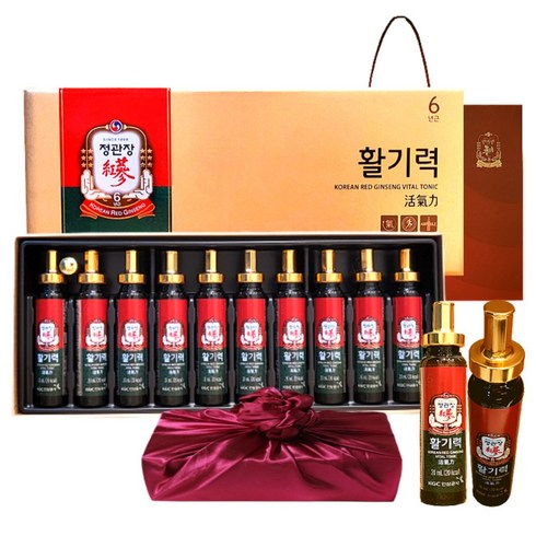 정관장 6년근 홍삼정 활기력 10세트(홍삼농축액 비타민함량) 200ml+쇼핑백 골프 여행 추석 설 명절 선물세트(보자기포함) 1개, 1세트