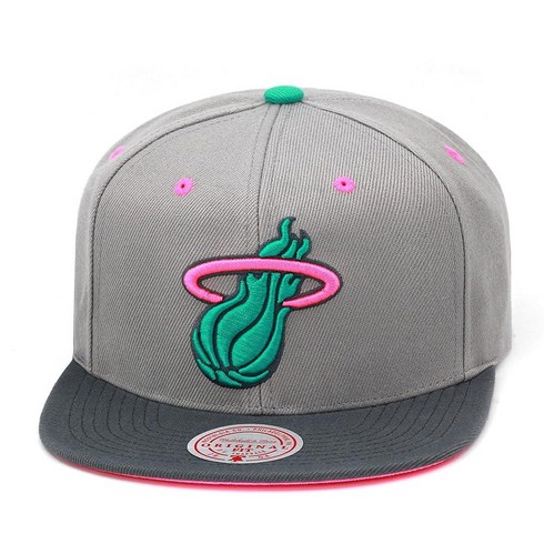 Mitchell & Ness Miami Heat Snapback Hat Adjustable Cap - Grey/Turquoise/Pink/South Beach