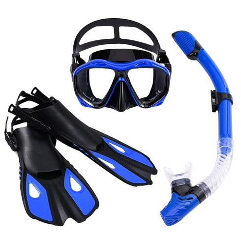 RUN 기술 엘리트 강습 롱핀 수영 오리발 세트 잠수 안경 프리다이빙, M2026S-블루