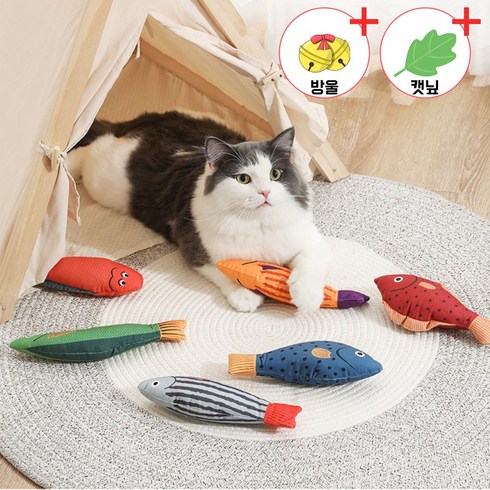 고양이 장난감 인형 - 고양이 소리나는 캣닢 물고기 인형 장난감 3p 랜덤 디자인, 3개, 방울 캣닢 물고기 랜덤 디자인