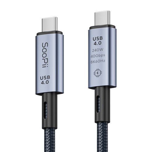 Soopii 240W 40Gbps 8K 썬더볼트 USB4 C to C 초고속 케이블 S43 1m, 1개, 1개, 상세 설명 참조
