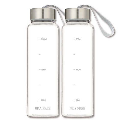 스텐캡 눈금 물병 트라이탄 보틀 2p, 실버 스트랩 300ml (2개입), 2개