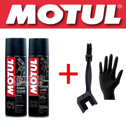 오토바이체인루브 - MOTUL 모튤 체인루브 로드 C2 400ml+체인클린 C1 400ml(브러쉬+니트릴 장갑 증정)/곰스피드, 1세트