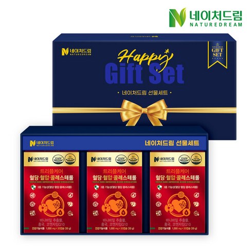 [네이처드림] 트리플케어 혈당 혈압 콜레스테롤 1000mg x 30캡슐 3박스 선물세트 / 바나바잎 / 코엔자임, 단일속성, 3개, 단품없음, 1