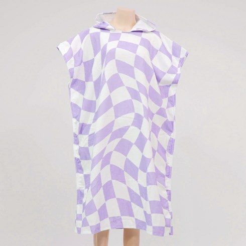서핑 판초 타월 성인 후드 비치 타월, 12.체커보드 바이올렛, 1개