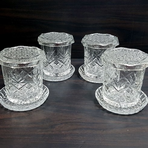 크리스탈 컵세트 4조 12p / 컵받침 뚜껑 유리컵 컵, 4개