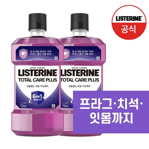 리스테린 토탈케어 플러스 구강청결제, 750ml, 2개