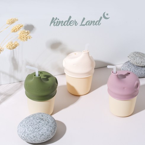 2023년 가성비 최고 킨더랜드 빨대컵 - 손설거지 0% 킨더랜드 유아 아기 빨대컵 스파우트컵 세트구성, 컵4개+뚜껑2개(밀크+딥그린)