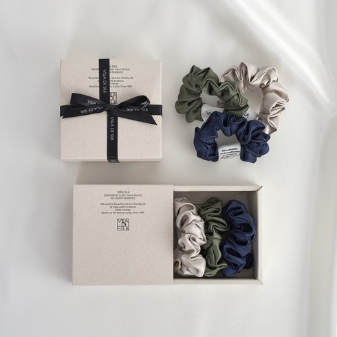 빌라드실크 Baby scrunchie 3set (Silver/Khaki/네이비) 실크 스크런치