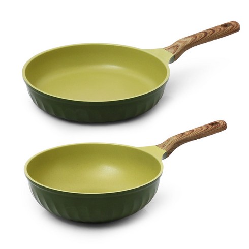 슬림 IH 프라이팬 세트 - 포시즌 국산 올리브그린 인덕션 팬 2종 세트, 혼합색상, 후라이팬 30cm + 궁중팬 28cm