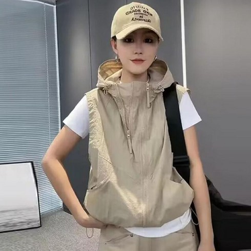 여성 바람막이 골프 조끼 민소매 아노락 베스트 후드집업 등산 루즈핏