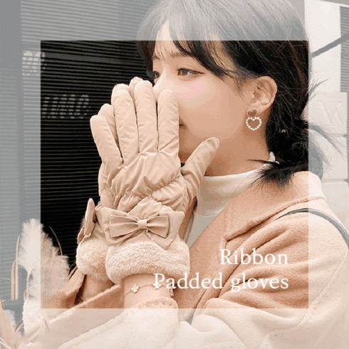 여성 리본 패딩 장갑 터치 방한장갑