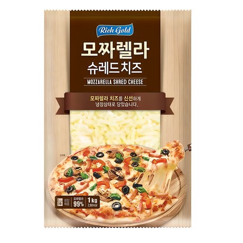 모차렐라치즈 - 리치골드 모짜렐라 슈레드 피자치즈 1kg 냉장 자연치즈 [당일발송], 1개