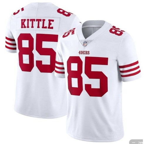 NFL 49 ers 샌프란시스코 No. 85 KITTLE 미식 축구 럭비 유니폼 저지, 화이트, 1개