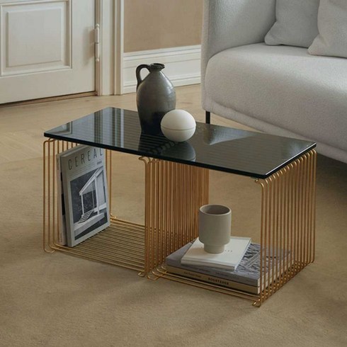 몬타나 팬톤 협탁 와이어 큐브 선반 딥 사이드테이블, 실버 35x35x35 + 강화유리 커버