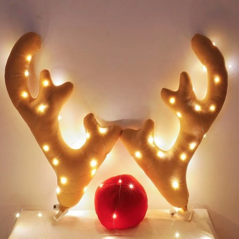 차량 루돌프 장식 세트 LED 조명 사슴 뿔 빨간 코 자동차 크리스마스 루돌카 악세사리, 1개, L