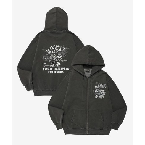 팀코믹스후드집업 - 팀코믹스 후드집업 ALIEN FRIENDS HOODIE ZIP UP PG CHARCOAL