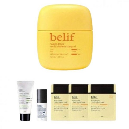 빌리프클렌징폼 - 빌리프 24R슈퍼드랍스 멀티비타민 선퀴드 50ml+클렌징폼30ml+에센스10ml+마스크3ml 3개