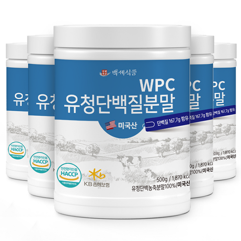 유청단백질 - WPC 유청단백질 분말 500g 통 미국산100% HACCP 인증제품, 5개