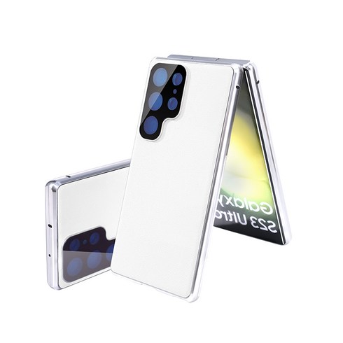 YINUO 겔럭시 S23울트라 양면강화유리 마그네틱 자동흡착 비건 레더 케이스 적용