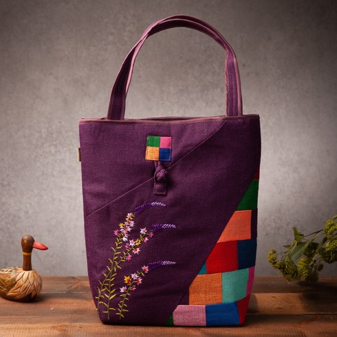 하마공방 고급 대마 조각보 매듭 포인트 전통 꽃자수 가방 (숄더백)