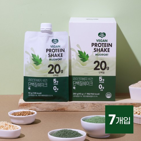 비건 단백질 미숫가루 - 라이크어베지 비건단백질쉐이크 쑥 40g 1박스 28개, 1120g, 4개