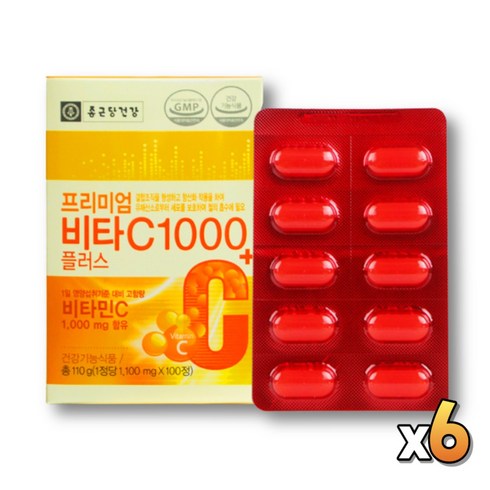 비타민씨 1000mg 온가족 간편한 항산화 비타민 항산화 흡수잘되는 70대영양제 고함량 임신부 먹기쉬운 비타씨 프리미엄 60대영양제 환절기 수유부 메가씨 식약청인정 비타민C흡수율, 6개, 100정