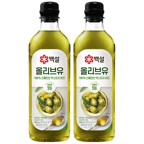 올리브유 - 백설 스페인산 압착 올리브유, 900ml, 2개