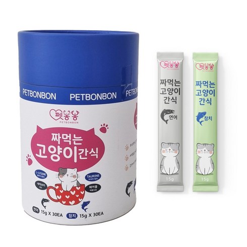 펫봉봉 짜먹는고양이간식 고양이스틱 대용량60p, 1세트, 15g, 참치(30p) + 연어(30p)