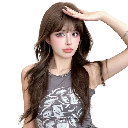 가발위드 긴머리 웨이브 여성 통가발 글래머 브라운 롱, 1개, 모카브라운