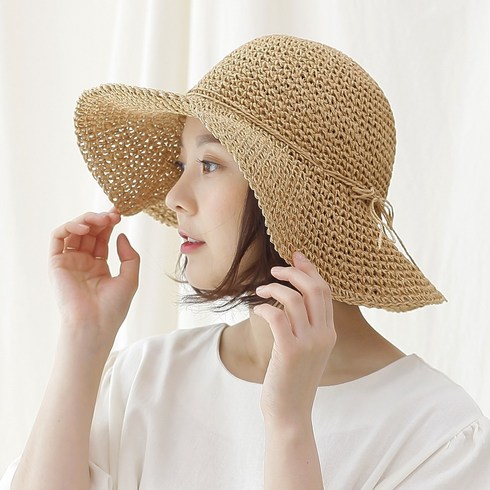 루루백 썸머타임 셔링 와이어 왕골 여성 모자 휴양지패션 버킷햇 넓은챙 비치 돌돌이 썬캡 + 구성품증정