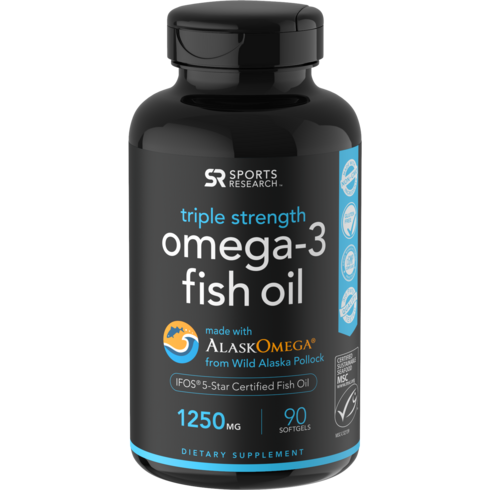 Sports Research 스포츠리서치 오메가3 알래스카 피쉬오일 Omega-3 Fish Oil (1정 당 1250mg) 90정, 1개