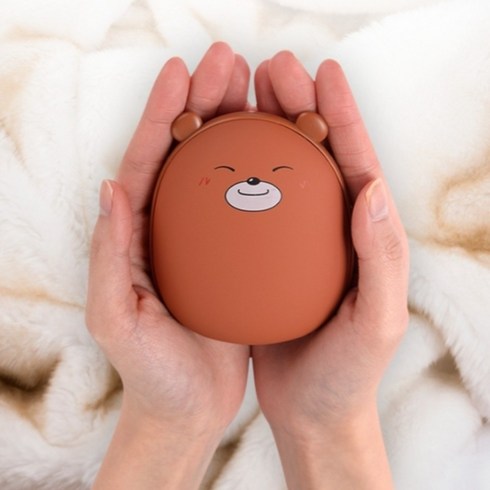 2023년 가성비 최고 충전식손난로 양면손날로 미니보조배터리 - 쿼프 곰돌이 USB 충전식 양면 대용량 보조배터리 손난로, 브라운