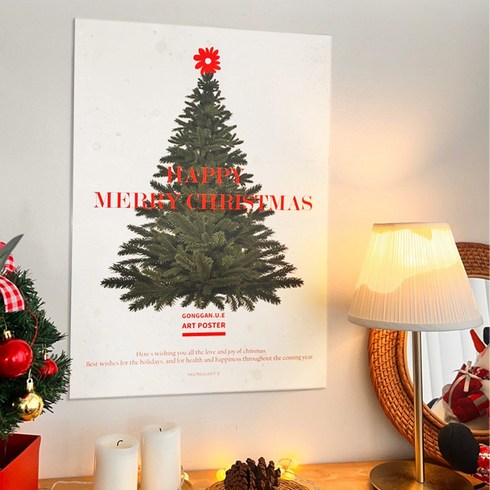 크리스마스트리그림 크리스마스 포스터 겨울 액자, 우드행잉선택안함, A3