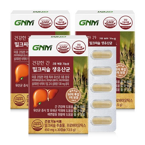 GNM 건강한 간 밀크씨슬 실리마린 비타민B 12박스 총12개월분 - [간건강 장건강] GNM 건강한 간 밀크씨슬 생유산균 / 프로바이오틱스 실리마린, 30정, 3개