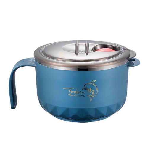 304 스텐 라면그릇 보온 다이아몬드 라면컵 밀폐 스낵컵, 블루, 15cm(1000ml), 1개