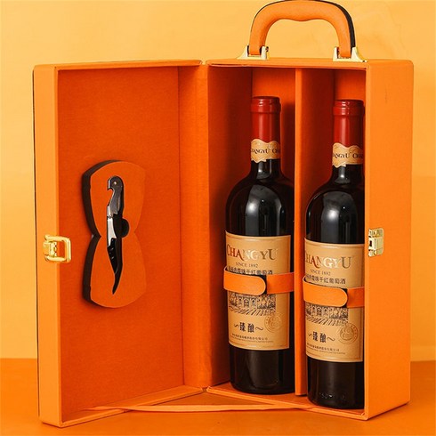 여행용 선물 와인 선물 포장 박스 고급 가죽 와인케이스 와인악세사리 와인가방 도구세트, 2본입(200mm*120mm*350mm)