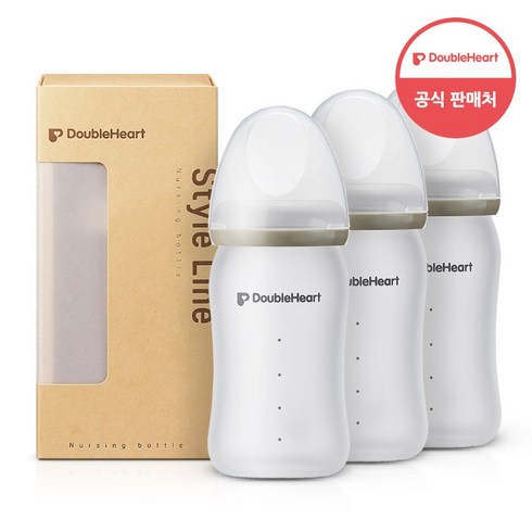 더블하트 실리콘 유리젖병 160ml, 화이트, 3개