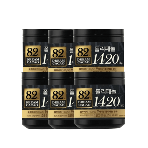 드림 카카오 82% 폴리페놀 다크 초콜릿 86g X 6개, 카카오 82%  86g X 6개
