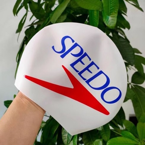 Speedo 스피도 남녀공용 실리콘 수모 여성 긴머리 수영모자 성인용 빅로고, 화이트