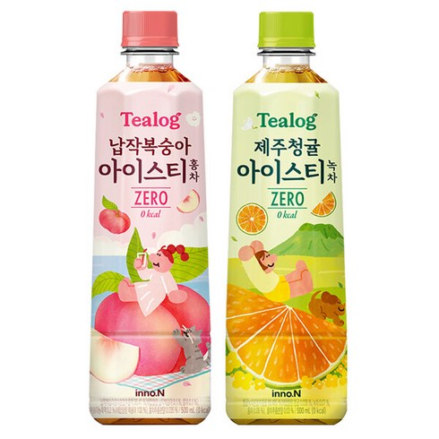 티로그 아이스티500ml) 납작복숭아 홍차 12개 + 제주청귤 녹차 12개 / 음료 음료수, 이노엔 납작복숭아 홍차 12개+제주청귤 12개