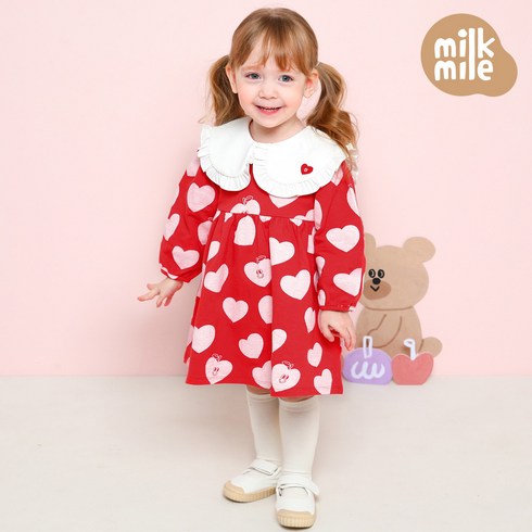 2023년 가성비 최고 온요네안도라팀복 - 밀크마일 여아용 하트 애플볼류밍 원피스