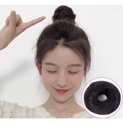 온리정 똥머리가발 셀프 올림머리 부분가발 스트레이트형 고탄력 밴드형, 블랙, 1개